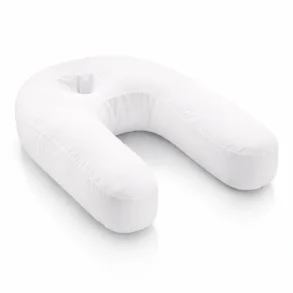 Ergonomisk U-formet kropspude p� hvid baggrund til bedre s�vn og st�tte af ryg, nakke og ben