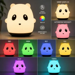 Farveskiftende natlampe til b�rn med panda design og RGB LED farver