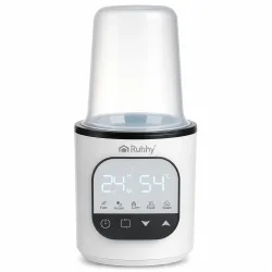 Flaskevarmer med sterilisator i hvid med digitalt touch-display og gennemsigtigt l�g.