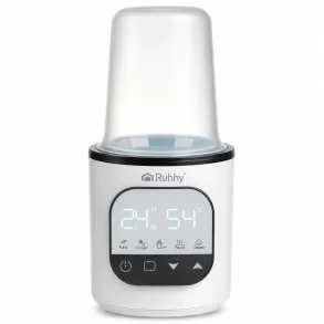Flaskevarmer med sterilisator i hvid med digitalt touch-display og gennemsigtigt l�g.