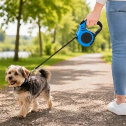 Flexline hund 5m med sikker bremse til sm� hunde i brug p� g�tur