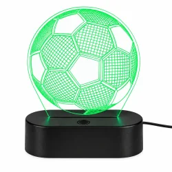 Fodbold lampe med gr�nt 3D LED-lys, fodboldmotiv og sort lampebase