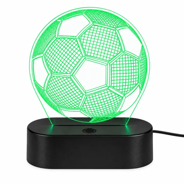 Fodbold lampe med gr�nt 3D LED-lys, fodboldmotiv og sort lampebase