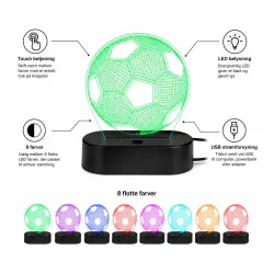 Fodbold lampe med 8 farver, LED belysning, touch betjening og USB str�mforsyning