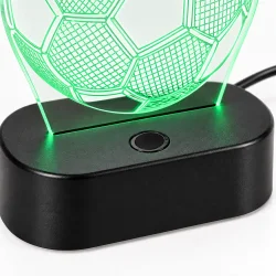 Close-up af fodbold lampe med LED-belyst akrylpanel og touch-knap p� den sorte lampebase
