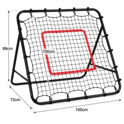 Fodbold rebounder med angivne m�l p� 100 cm i bredde, 89 cm i h�jde og 72 cm i dybde