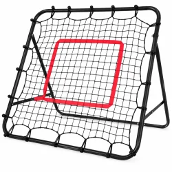 Fodbold rebounder med sort net, justerbar ramme og r�d m�lskive
