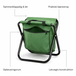 Foldbar fiskestol med opbevaringstaske infografik med funktioner