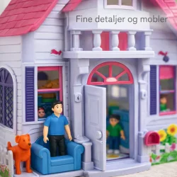 Foldbart dukkehus med 6 rum, m�bler og figurer