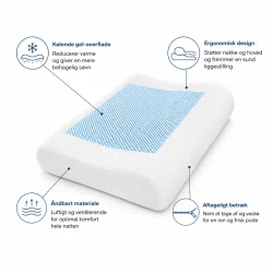 K�lende gelpude med ergonomisk nakkest�tte, �ndbart materiale og aftageligt betr�k