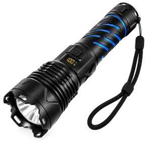 Genopladelig lommelygte med 1500 lumen, digitalt batteridisplay og h�ndrem.