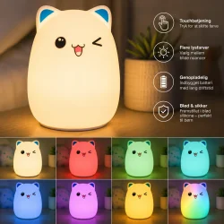 B�rnev�relse lampe med farveskiftende LED lys i flere farver og katte design