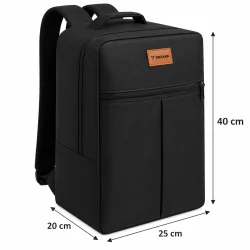 Sort h�ndbagage rygs�k med angivne m�l 40 cm h�j, 25 cm bred og 20 cm dyb