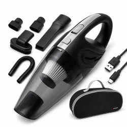 H�ndst�vsuger til bil tr�dl�s USB-C med HEPA filter og kraftig sugeevne p� hvid baggrund