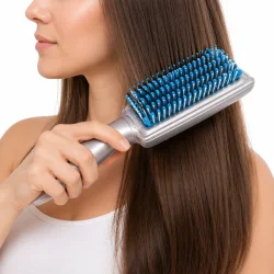 h�rb�rste med t�rrefunktion i brug til glat og stylet h�r