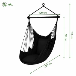 Dimensionsgrafik af h�ngek�jestol med m�l 220 x 100 x 115 cm p� hvid baggrund