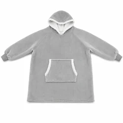 Gr�t hoodie t�ppe i oversized design med h�tte og stor k�ngurulomme