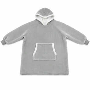 Gr�t hoodie t�ppe i oversized design med h�tte og stor k�ngurulomme