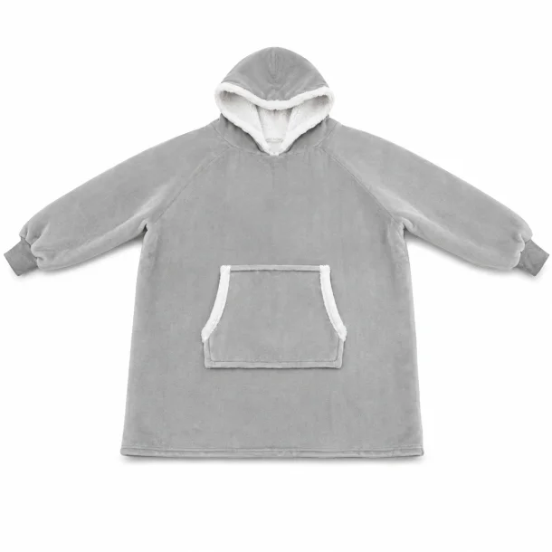 Gr�t hoodie t�ppe i oversized design med h�tte og stor k�ngurulomme