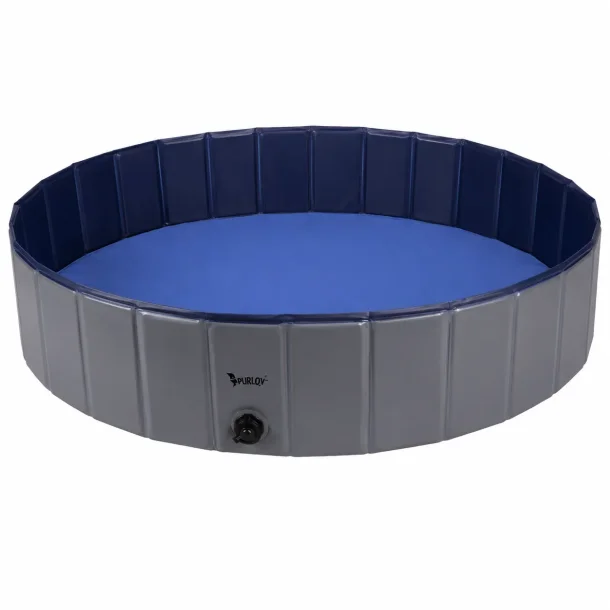 Hundebassin 120 cm med skridsikker bund, afl�bsventil og sammenklappeligt design p� hvid baggrund