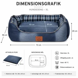 Hundekurv XL 72x56 cm dimensionsgrafik med m�l p� hundeseng og aftagelig pude
