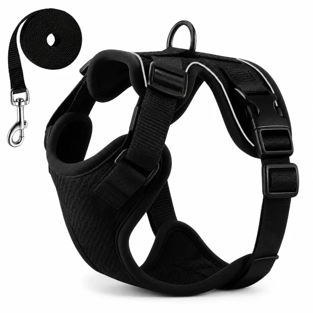 Hundesele til sm� hunde med refleks og trykfri anti tr�k design p� hvid baggrund