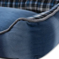 Hundekurv XL 72x56 cm detaljebillede med synlig denim tekstur og bl�de polstrede kanter