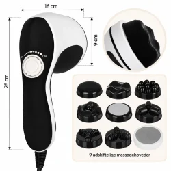 Massageapparat med angivne m�l p� 25 cm i h�jden, 16 cm i bredden og 9 cm ved massagehovedet.
