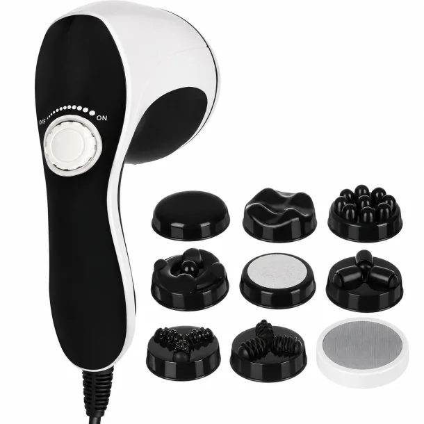 Infrar�dt massageapparat i sort og hvid med ni udskiftelige massagehoveder.