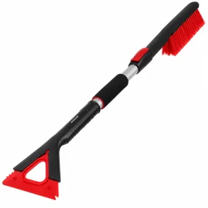 Teleskopisk isskraber med sneb�rste til bil, r�d skraber, sorte og r�de b�rsteh�r samt justerbart skaft p� 85&ndash;103 cm.
