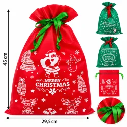 R�d jules�k med m�l p� 45 x 29,5 cm samt visning af de r�de og gr�nne varianter og sn�relukningen.
