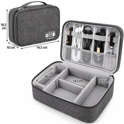 Kabel organizer med angivne m�l p� 18,5 cm, 14,5 cm og 10 cm.