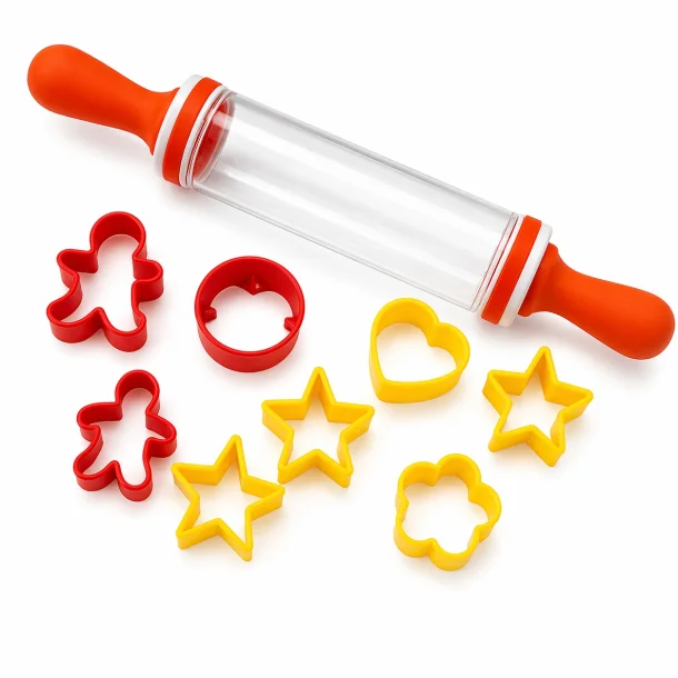 kagerulle med sm�kageforme p� hvid baggrund bage s�t til sm�kager