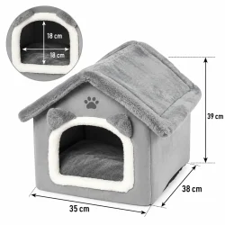 Gr� kattehule med m�l 35 x 38 x 39 cm og �bning p� 18 x 18 cm