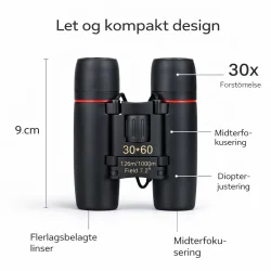 Kikkert 30x60 kompakt med h�j forst�rrelse infografik med funktioner