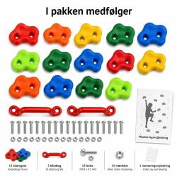 Klatregreb 15 stk oversigt over hvad der medf�lger i pakken med greb og tilbeh�r