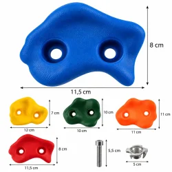 Klatregreb i forskellige st�rrelser med viste m�l samt skrue p� 5,5 cm