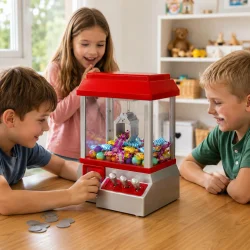 B�rn leger med mini klomaskine fyldt med slik &ndash; arcade spil til sjov og underholdning i hjemmet.