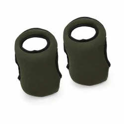 Bl�de kn�beskyttere til h�ndv�rker i gr�n skum med justerbar velcro p� hvid baggrund