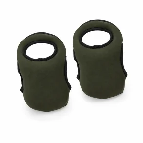 Bl�de kn�beskyttere til h�ndv�rker i gr�n skum med justerbar velcro p� hvid baggrund