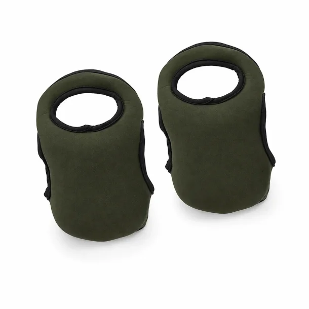 Bl�de kn�beskyttere til h�ndv�rker i gr�n skum med justerbar velcro p� hvid baggrund