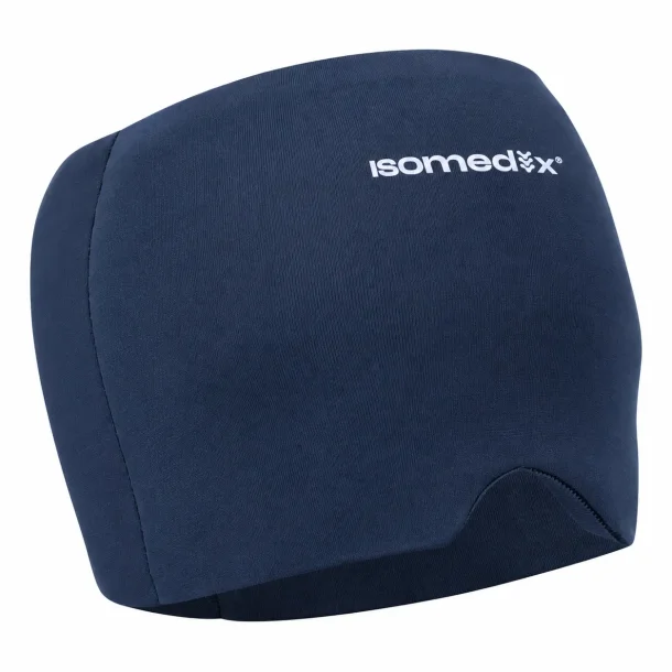 M�rkebl� k�lemaske med hydrogel til hovedet, vist fritst�ende p� hvid baggrund.