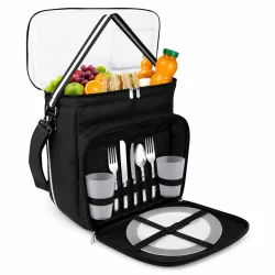 K�letaske til picnic med skulderrem p� hvid baggrund med termoisoleret opbevaring til mad og drikke