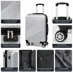 Kufferts�t Hardcase ABS med detaljer af spinnerhjul, kombinationsl�s, teleskoph�ndtag og indvendig opbevaring