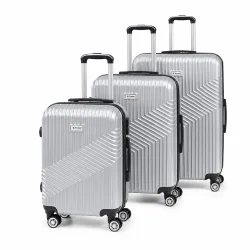 Kufferts�t Hardcase ABS &ndash; 3 letv�gtskufferter med spinnerhjul og kombinationsl�s p� hvid baggrund