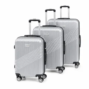 Kufferts�t Hardcase ABS &ndash; 3 letv�gtskufferter med spinnerhjul og kombinationsl�s p� hvid baggrund