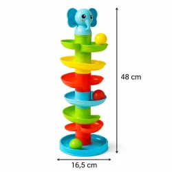 kuglebane t�rn med spiralbaner og kugler med m�l og dimensioner