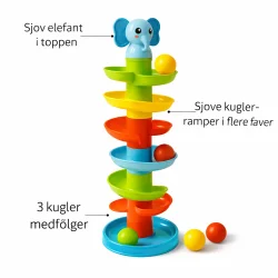 kuglebane t�rn med spiralbaner og kugler funktioner vist grafisk