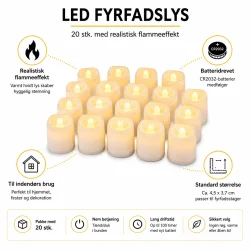 Kunstige fyrfadslys med flammeeffekt, batteridrift og 20 stk. i pakken