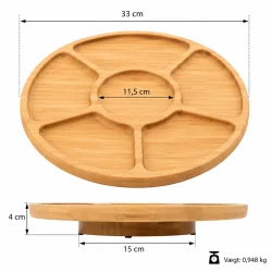 Lazy Susan dimensionsgrafik med m�l p� roterende serveringsbakke i bambus 33 cm